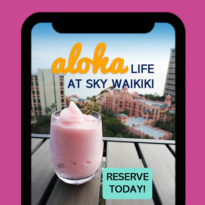 SKY Waikiki mobile ad displayed on an iPhone X.